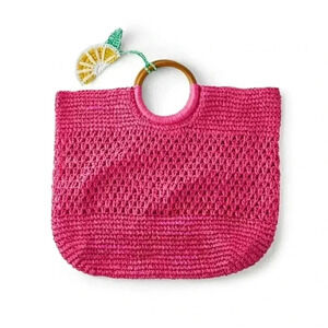 NWT Tabitha Brown x Target Lemon Wedge Tassel Woven Straw Tote Bag Pink